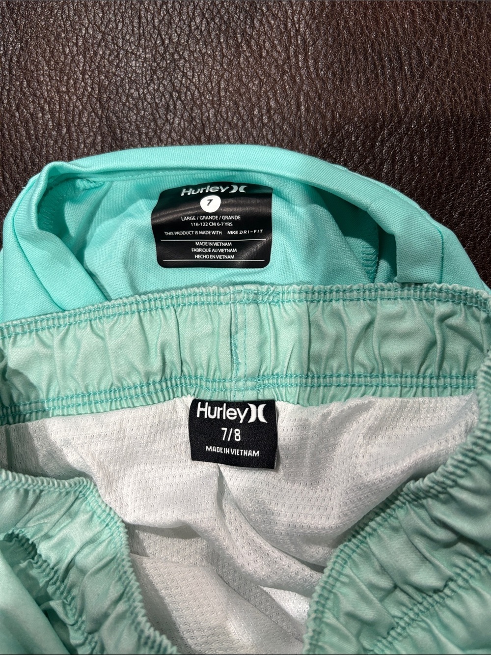 Hurley Aqua Short Sleeve Rash Guard with Mint-Striped Swim Shorts - Picture 6 of 7